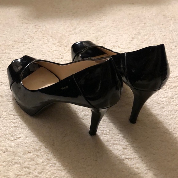 Nine West peep toe pumps high heels black shiny patent leather sexy prom evening - Picture 4 of 7